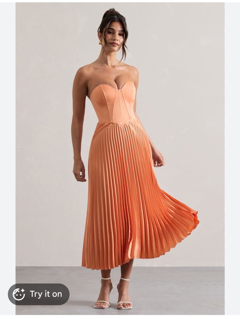 Club L London Coral Pleated Midi Dress with Sweetheart Bodice